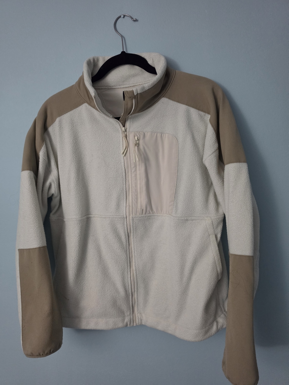 Prana Cream and Tan Lightweight Fleece Zip Jacket